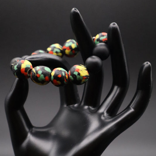 African-Inspired Multicolor Beaded Bracelet with Matte Black Onyx