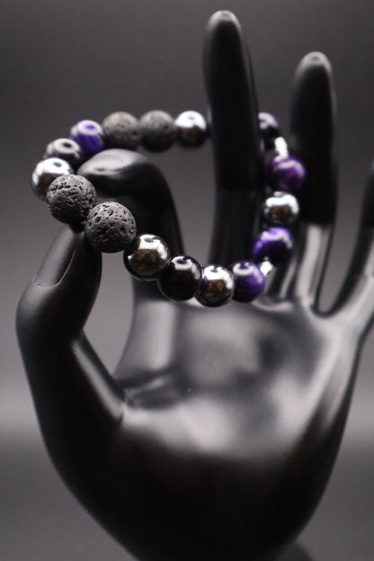 Purple Tiger Eye & Lava Stone Beaded Bracelet