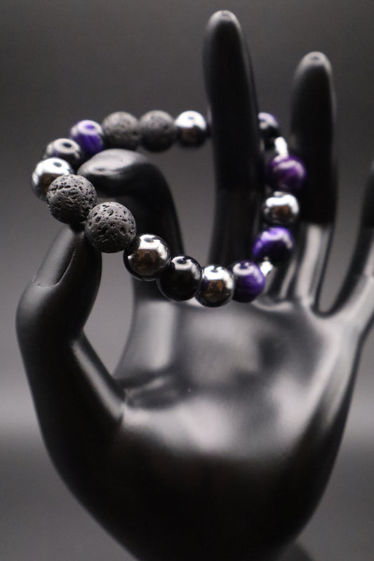 Purple Tiger Eye & Lava Stone Beaded Bracelet