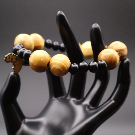 Golden Roots African Wood Beaded Bracelet