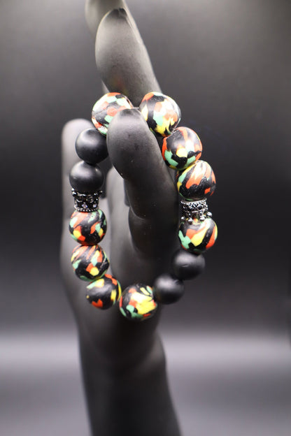 African-Inspired Multicolor Beaded Bracelet with Matte Black Onyx