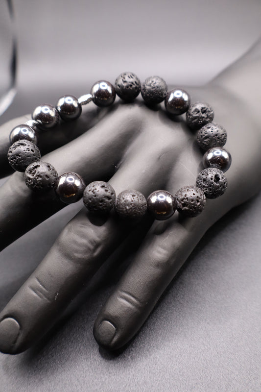 Hematite & Lava Bead Bracelet