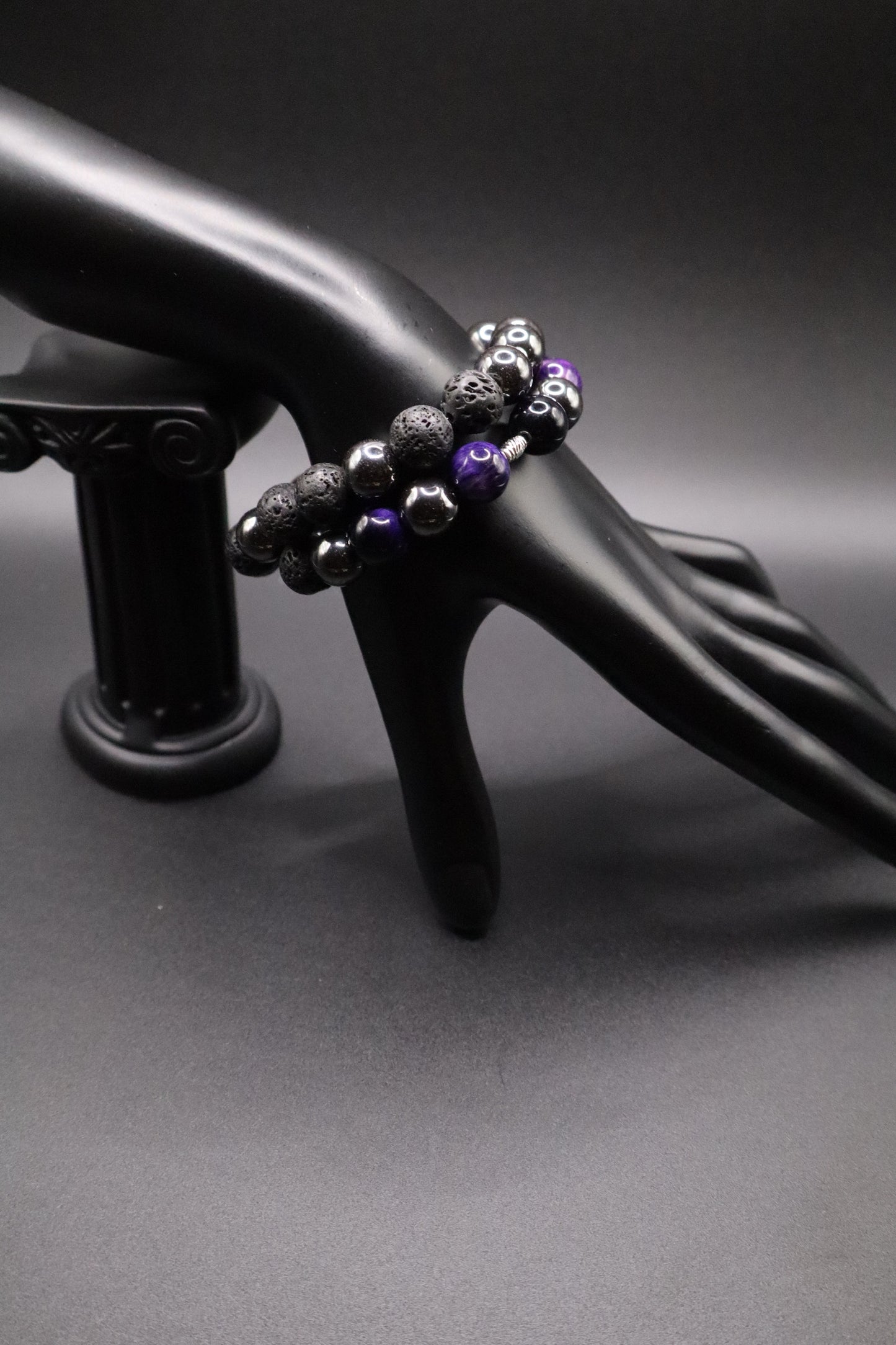 Midnight Crown Bracelet – Purple Tiger Eye, Lava Stone & Hematite