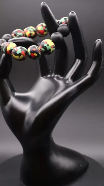 African-Inspired Multicolor Beaded Bracelet with Matte Black Onyx