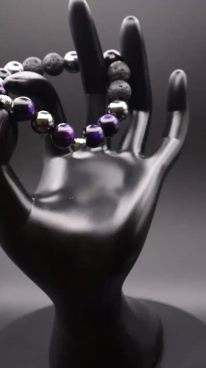 Purple Tiger Eye & Lava Stone Beaded Bracelet