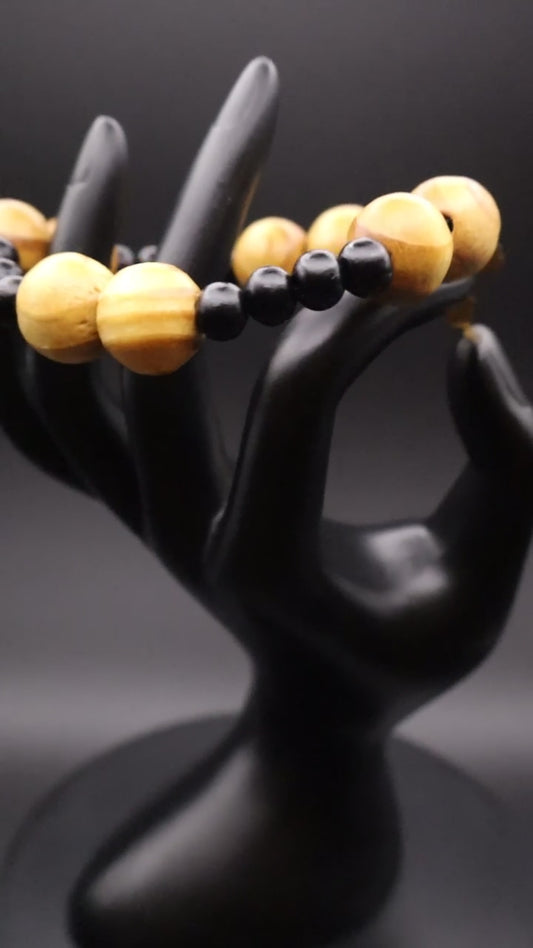Golden Roots African Wood Beaded Bracelet
